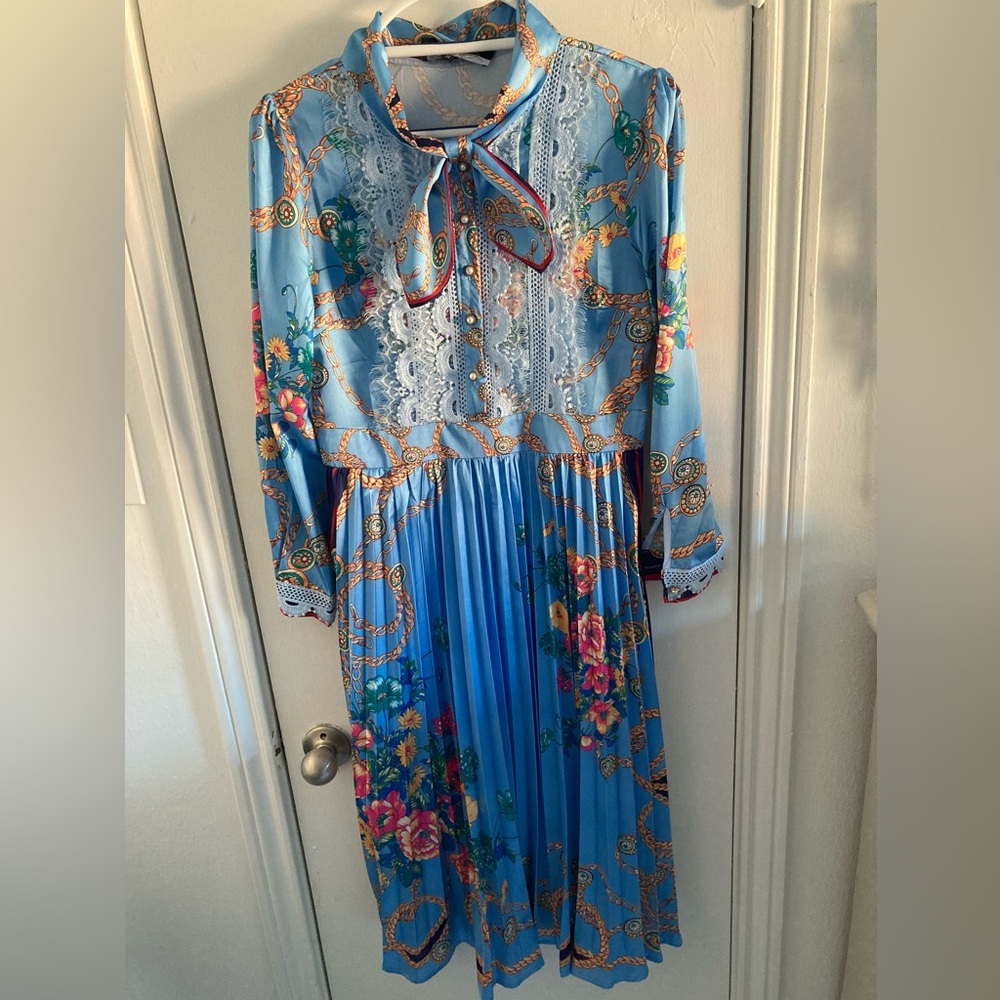 Dalia Macphee Floral Blue Midi Dress